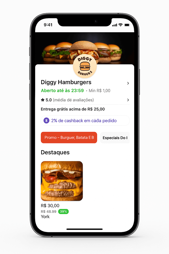 Visual do cardápio no celular