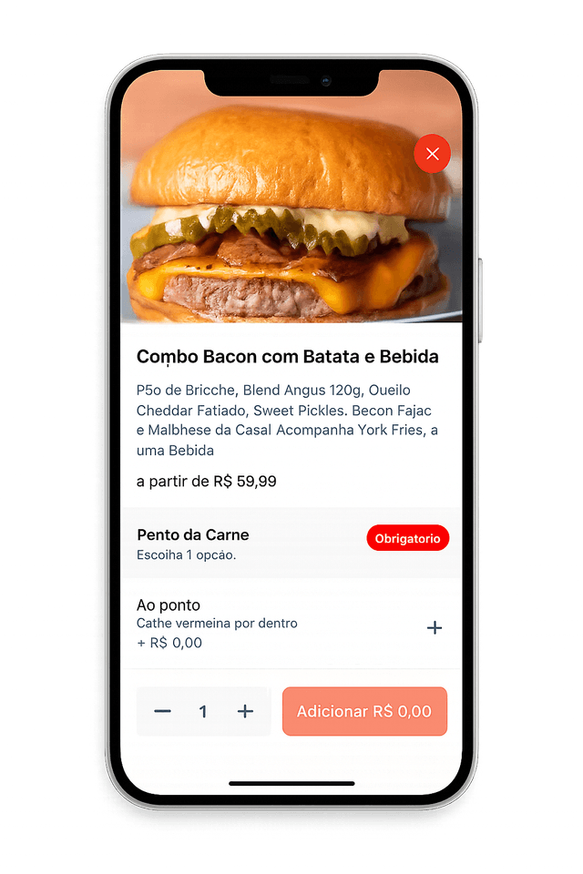 Visual do cardápio no celular
